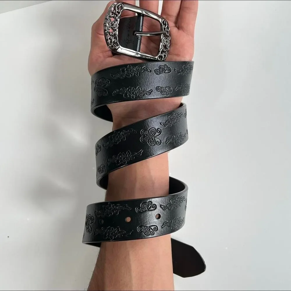 vintage style american western floral design black belt
